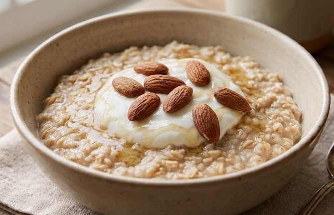 Oatmeal with Yogurt and Toasted Almonds